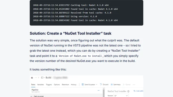 Fixing issue related to Package is not compatible with netcoreapp2.1, supports netstandard2.0, when using Azure DevOps (VSTS)