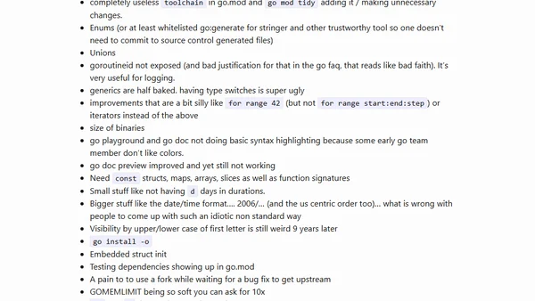 Summary of my issues with Go (golang)
