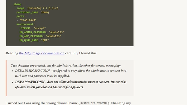 IBM MQ on Docker - Channel was blocked