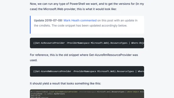 Developing with Azure Resource Manager - Part 5 - Tip: Get all available api-version alternatives for the ARM endpoints