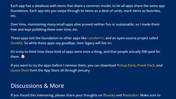 Sunsetting my deck-based apps