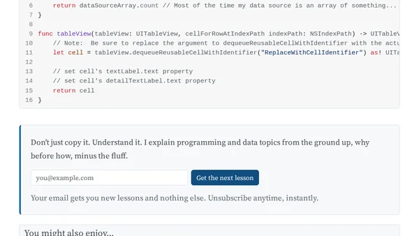 Swift UITableViewDataSource Cheat Sheet