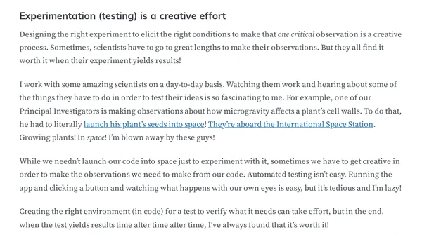Testing is to Software as Experiment is to Science
