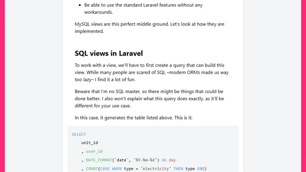Eloquent MySQL views