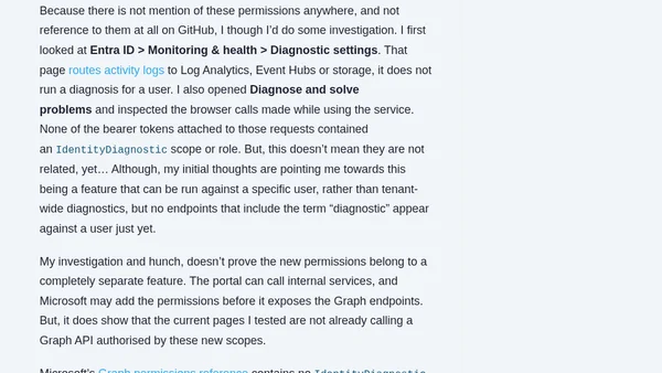 New Graph API permissions point to Entra ID diagnostics