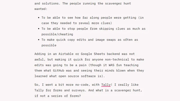Building for a physical scavenger hunt with Astro, Tally, and Netlify