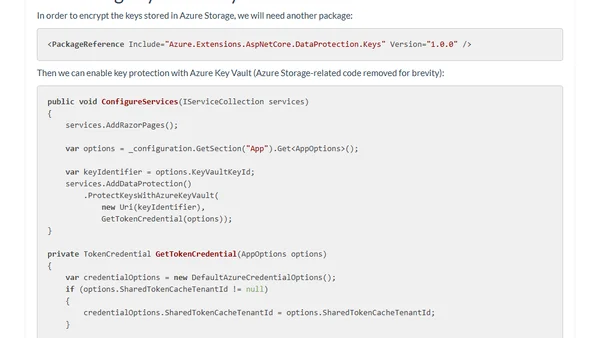 ASP.NET Core Data Protection with Azure Key Vault and Azure Storage