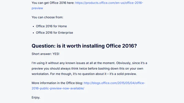 Microsoft Office 2016 reaches Public Preview for Home/Consumer and Enterprise