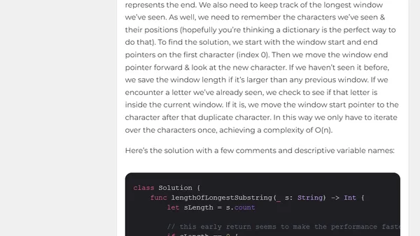 Longest Substring Without Repeating Characters | The Swift Dev Blog