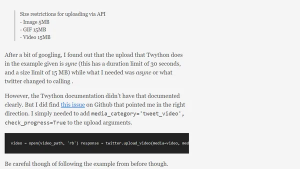 Uploading Videos Longer than 30 seconds to Twitter using Twython
