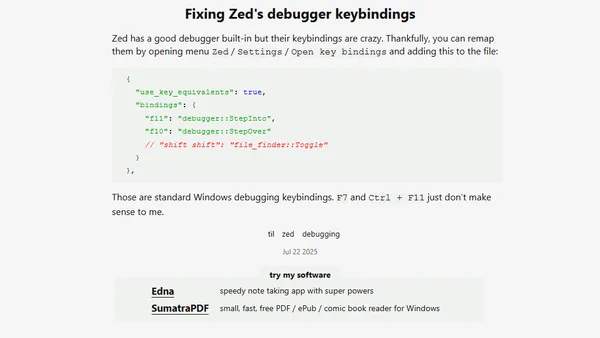 Fixing Zed's debugger keybindings
