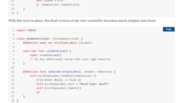 Fade In / Out Animations as Class Extensions in Swift