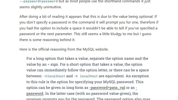 Why is there no space in the MySQL password parameter?
