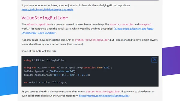 .NET Tips and Tricks & ValueStringBuilder