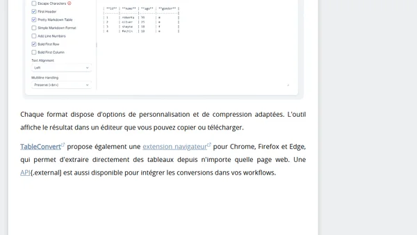 Convertir des tableaux dans 38 formats (Excel, JSON, SQL, Markdown, ...)