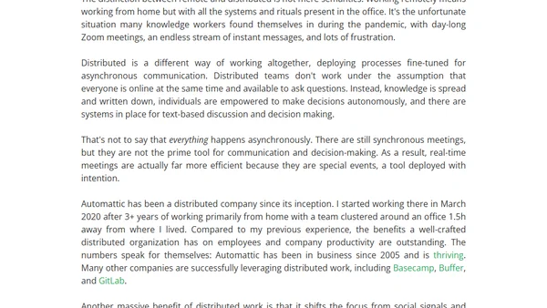On the benefits of distributed work