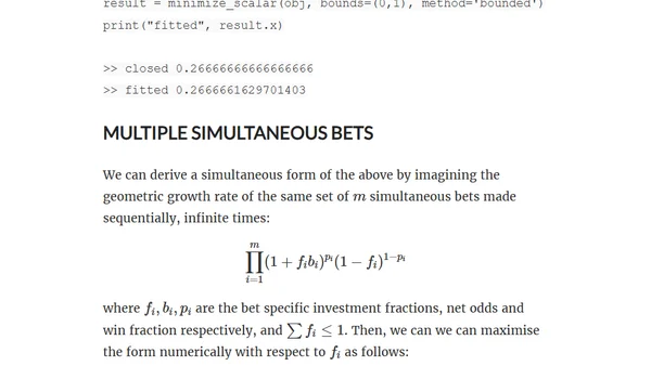Kelly fractions for independent simultaneous bets