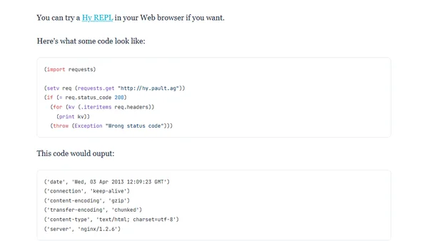 Hy, Lisp in Python