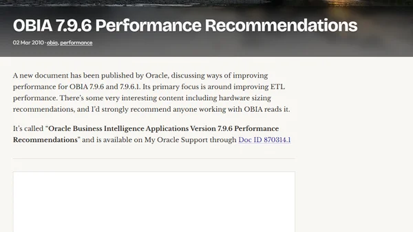 OBIA 7.9.6 Performance Recommendations