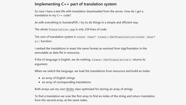 Implementing UI translation in SumatraPDF, a C++ Windows application