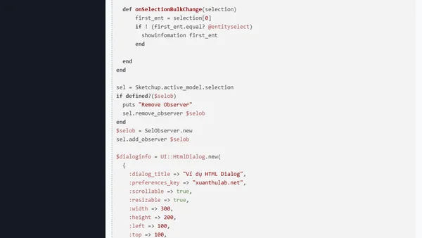 Sử dụng HtmlDialog tạo các hộp thoại tương tác giữa SketchUp Ruby và JavaScript HTML