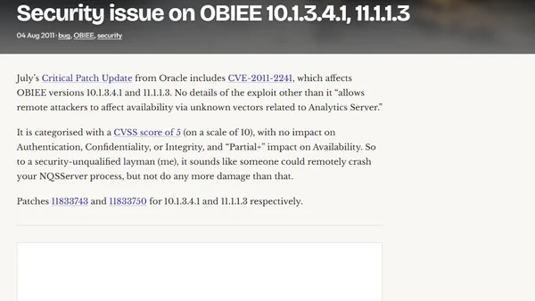Security issue on OBIEE 10.1.3.4.1, 11.1.1.3