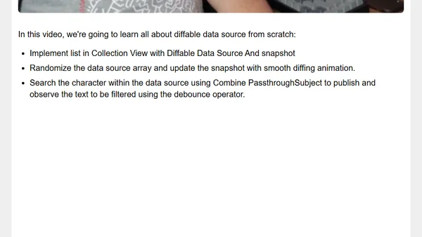 Video Tutorial - Intro to Diffable Data Source | Search with Combine