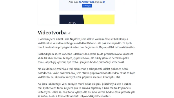 Týdenní poznámky: Přepisování kurzu, přípravy na EuroPython a videotvorba