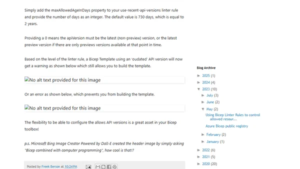 Using Bicep Linter Rules to control allowed resource API versions