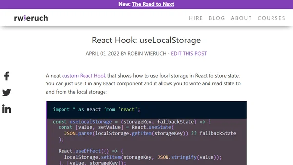 React Hook: useLocalStorage