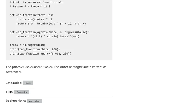 Simple approximation for spherical cap area