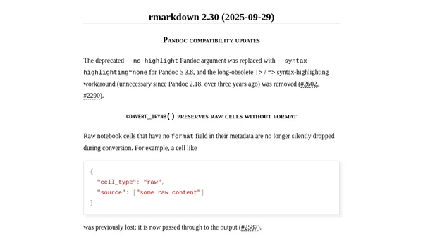 A Review of **rmarkdown** Updates from 2024 to 2026
