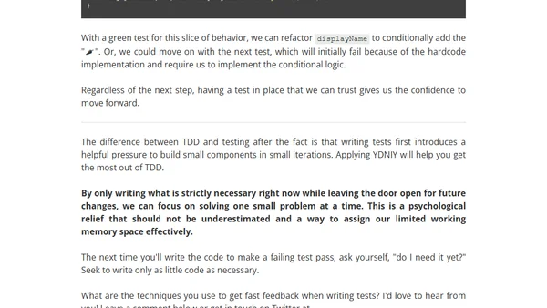 How to improve your Test-Driven Development workflow by asking "Do I need this yet?"