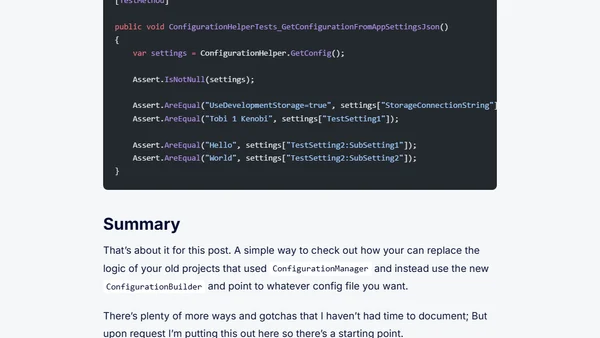 Using appsettings.json instead of web.config in .NET Core projects