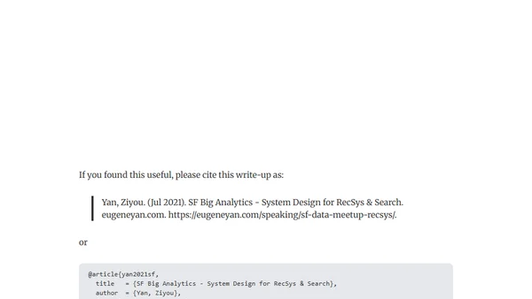 SF Big Analytics - System Design for RecSys & Search