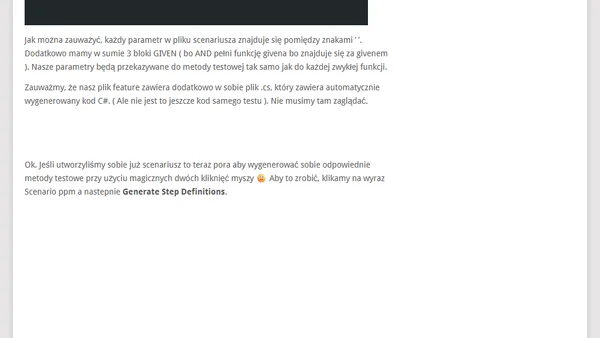 Testy funkcjonalne przy użyciu narzędzia Spec Flow