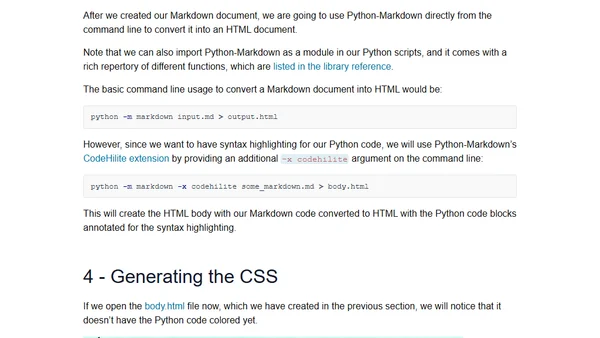 5 simple steps for converting Markdown documents into HTML and adding Python syntax highlighting