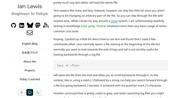 Using less and grep with logs