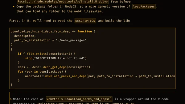 Using my own R functions in webR in an Express JS API, and thoughts on building web apps with Node & webR