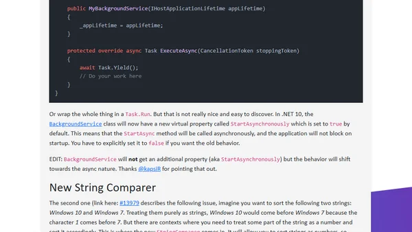 Some news about .NET 10: BackgroundServices and new String Comparer