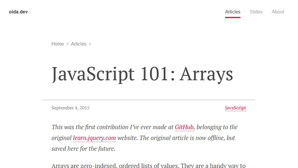 JavaScript 101: Arrays