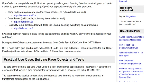 Using Free OpenCode AI Agent to create Page Objects for WebDriver with Java
