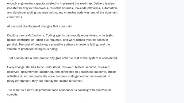 Code Abundance, Operational Scarcity: Why AI-Generated Software Is Creating a New CIO Bottleneck