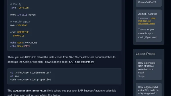 How to generate SAP SF Offline Assertion on a mac?