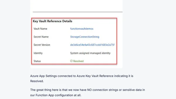 Azure Functions and secure Configuration with built-in integration to Azure Key Vault