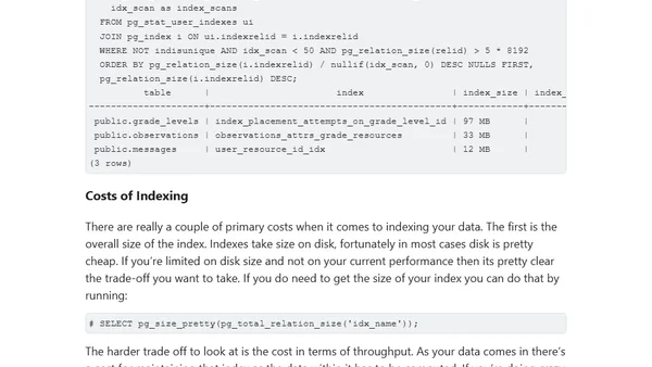 Postgres Indexing - A collection of indexing tips