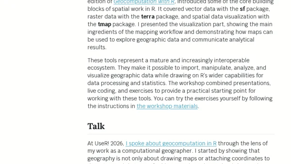 A world still to be mapped: reflections on geocomputation in R: takeaways from the talk and workshop at UseR! 2026