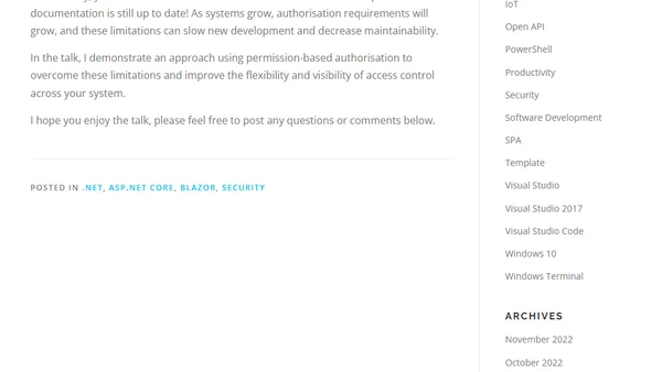 New Talk: Developing Flexible Authorisation Capabilities in ASP NET Core