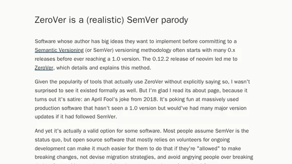 ZeroVer is a (realistic) SemVer parody