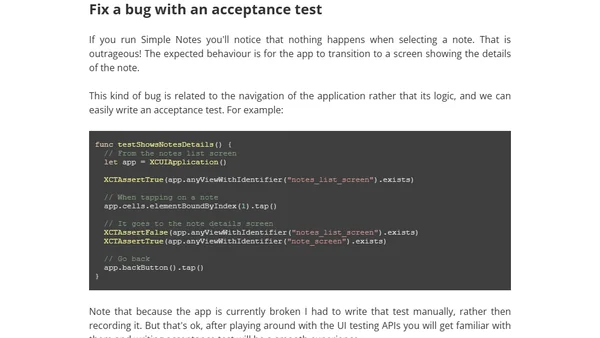 Fixing Bugs Driven By Tests in Swift